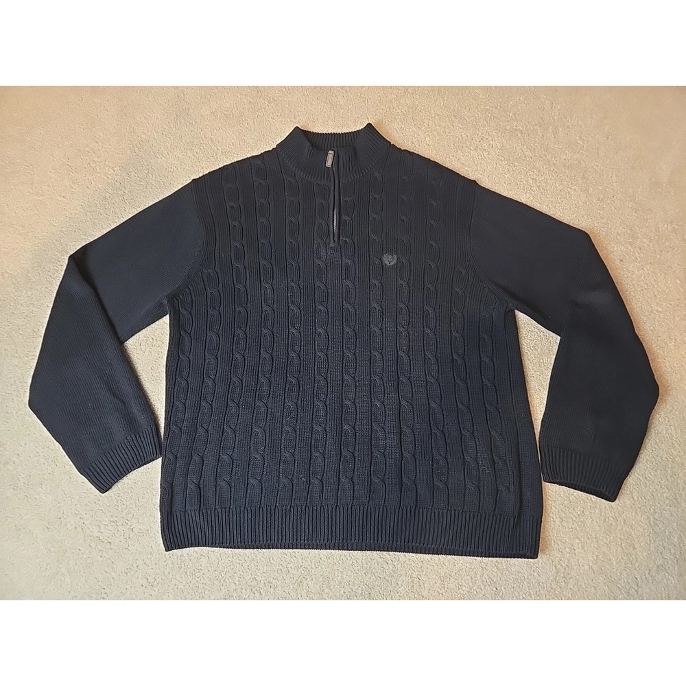 Chaps Men's Dark Blue 1/3 Zip Mock Neck Cable Knit Sweater Size‎ XXL